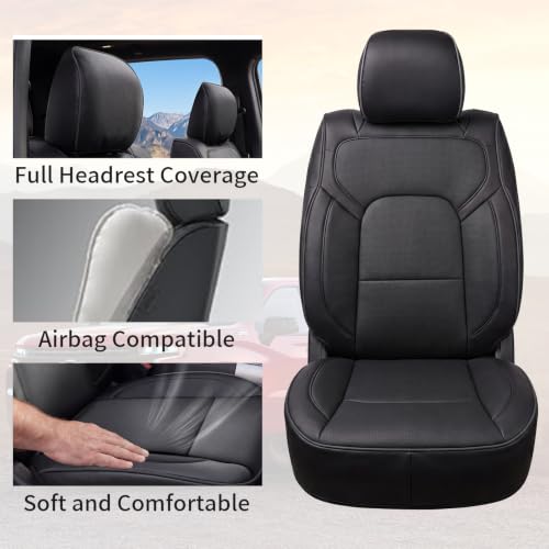 Umbrauto Car Seat Covers for Dodge RAM, Premium Nappa Waterproof Leather Seat Cushion Fits 2009-2026 RAM 1500/2500/3500 Crew Quad Mega Cab with Flat Bench,Full Set, Black - size: Full Set(Concave Front+Flat Rear)
