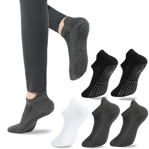 loudashuaiqi Grip Pilates Socks Non Slip Athletic Yoga Socks with Grips for Women Grippy socks for Hospital Workout Barre - style: Black*2grey*2white1