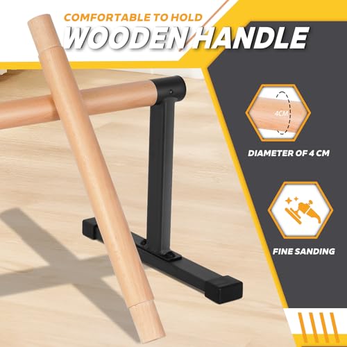 Wooden Parallel Bars 20" Length 12" Height,Dip Bar with Thick Beech Handles, Push-up stands for Handstand, L-Sit, Gymnastics, Strength Training Home Gym,Anti-slip Mats, Easy to Install,700lbs - color: Black