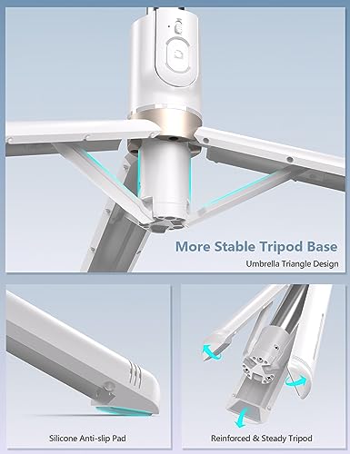 45'' Selfie Stick with Light, Travel Tripod Essentials with Wireless Remote | Portable Cell Phone Tripod Stand, Beach Cruise Ship Essentials for family, Compatible with 4-7.2" All Smartphone - color: White - 45" Standard Height