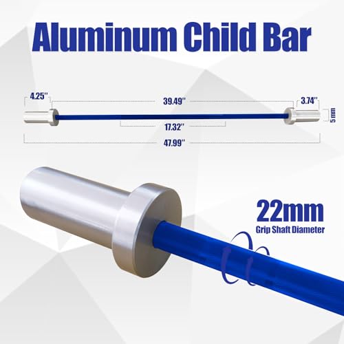 Kids Barbell 5LB Mini Barbell Bar 4ft for Beginner Women & Kids Weighted Bar, Compatible with 2-Inch Weight Plates, for Strength Training Gym Weight Lifting - color: Blue&Silver