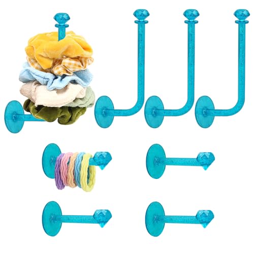 8Pcs Scrunchie Holder Stand Hai Tie Organizer, Girls Hair Accessories Organizer Storage for Headband Hairband Hair Ties, Acrylic Clear Glitter Adhesive Scrunchy Holder Scrunchie Tower Storage - color: 8Packs Blue