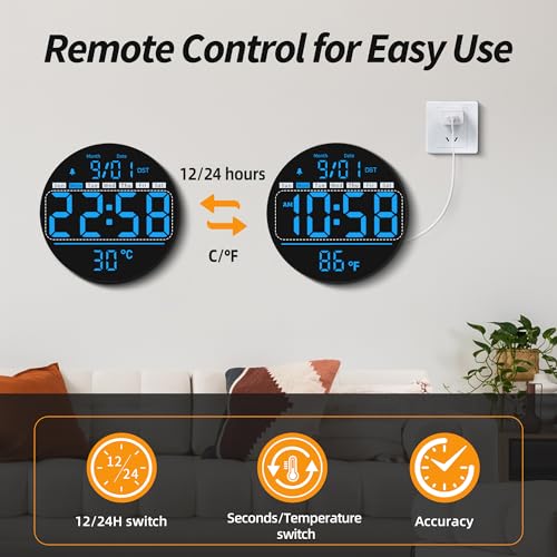 Maxstar Led Digital Wall Clock with Timer, Seconds, Temperature, Date, DST, Nightlight, Alarm Clock, 5-Level Display Brightness, Digital Clock Timer for Classroom, Bedroom, Garage, Gym,Blue - color: Blue