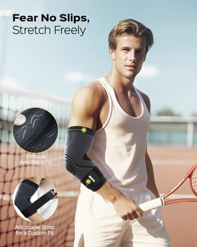 Rakiie Elbow Compression Sleeve 2 Pack, Elbow Brace for Tendonitis and Tennis Elbow, Pain Relief Brace for Men & Women, Sleeve Reduce Joint Pain for Tennis, Golfer, Workouts, Black (S) - color: Black, size: Small