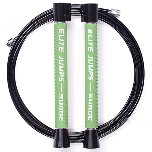 Elite Jumps Surge 3.0 Speed Jump Rope, Double Unders | Patented dual-bearing handle. Kink-resistant cable for premium spin control. Pro speed rope. - color: Neon Green, size: Surge 4.0