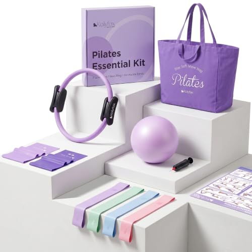 Pilates Kit for Home Workouts with 15" Pilates Ring, Core Ball & Bands | Pilates Set for Beginners with Tote Bag & Guide, Pilates Equipment for Full-Body Training
