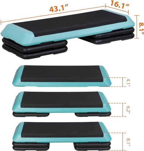 Adjustable Workout Aerobic Stepper, Exercise Step Platform Trainer with 4 Risers,Non-Slip Surface for Home Gym Workout Training - color: Green