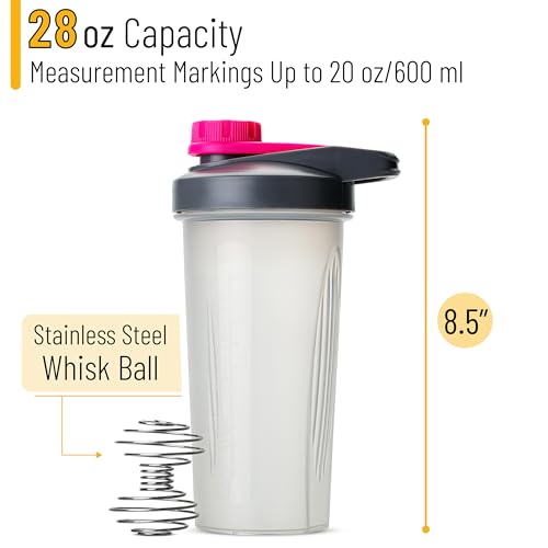 Mr. Pen Shaker Bottles for Protein Mixes - 28 oz | Gray & Pink Protein Shaker with Wire Whisk Ball - color: Gray/Pink