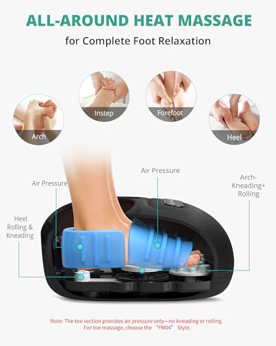 Medcursor Foot Massager Machine Heat, Shiatsu Kneading & Rolling, Massage for Plantar Fasciitis & Foot Pain Relief, Adjustable Air Pressure, Fits Up to13, Gift for Women & Men