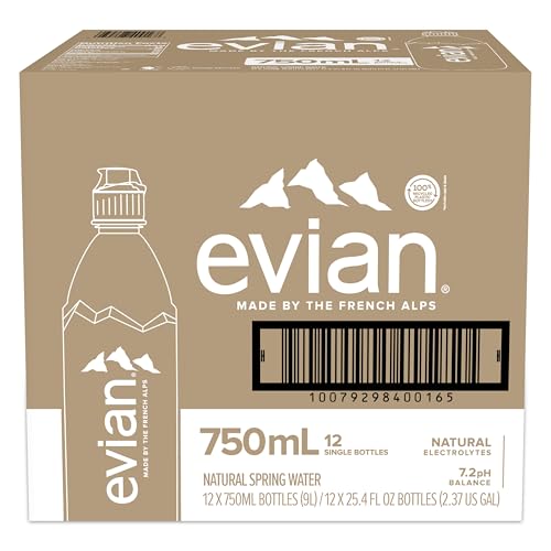 evian Natural Spring Water, 750 ml (25.36 fluid ounce) Water Bottle with Sports Cap, 12 Pack - size: 304.8 Fl Oz (Pack of 1)