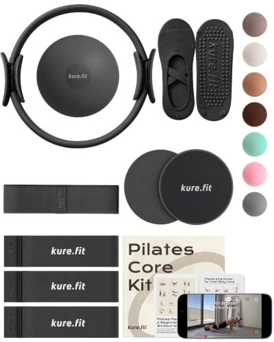 Pilates Kit for Women – Home Pilates Equipment Set with Ring, Ball & Resistance Bands | Pilates Starter Kit with Accessories in Gift Box - color: Black, style: Core Kit - 10PC