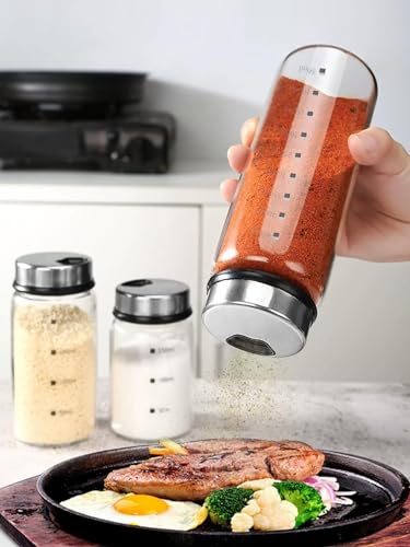 15 oz Large Salt Pepper Shakers with 3 Adjustable Outlet Holes | Clear Glass Shaker Bottles Spice Seasoning Cans for Kitchen Decor, Home Restaurant BBQ Camping Farmhouse Kitchen Accessories - size: 450ML(2.56*8 IN)