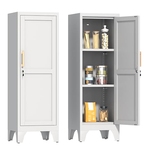 46" H Metal Locker Cabinet, Small Locker with Door and 2 Adjustable Shelf | Locker Cabinet with Adjustable Leveling Feet for Home, Bedroom, Office,Gym Assembly Required - color: 46" H White
