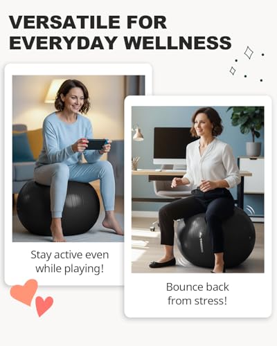 Trideer Yoga Ball for Exercise, Pilates, Core & Balance Training, Stability Ball for Pregnancy & Birthing Prep, Physical Therapy, Daily Stretching, Office Chair for Active Sitting, Quick Pump Included - color: Black, size: XL(27-30ines/68-75cm)