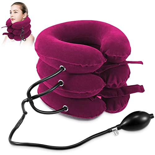 Jaximy Neck Stretcher, Cervical Traction Device, Neck Traction Device, Neck Pain Relief, Adjustable Inflatable Neck Brace & Neck Stretcher, Neck Decompression Home Use (Red) - color: Red