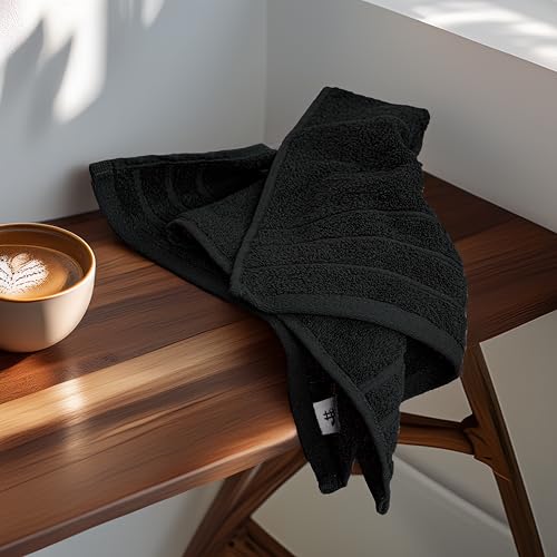 Tens Towels Pack of 6 Hand Towels, 100% Cotton, Lighter Weight, Quick to Dry, 16 x 28 Inches, Super Soft & Absorbent, Perfect for Bathroom & Kitchen, Black - color: Black