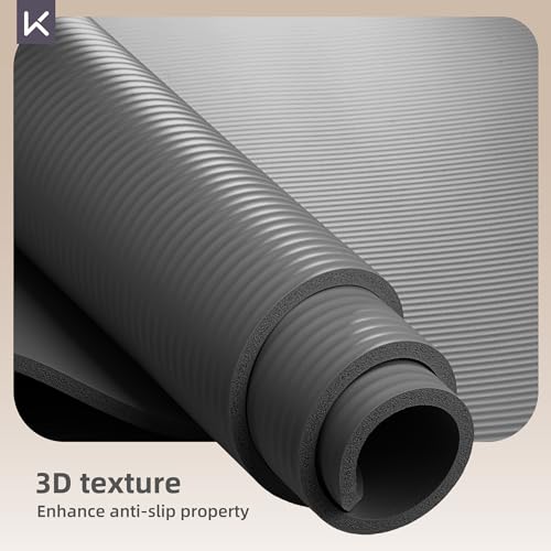 KEEP Extra Thick NBR Yoga Mat for Women & Men, 10mm Thick, 72”x32” Large Exercise Mat with Non-Slip Workout Mat for Yoga, Pilates, Stretching, Meditation – Wide & Cushioned Fitness Mat - color: Grey