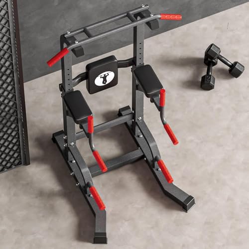 soges Power Tower Pull Up Bar Dip Station, All in One Free Standing Pull Up Bar for Home Gym with 7-Level Height Adjustable, Multi-Function Power Racks Strength Training Equipment, 330 lbs Capacity - color: Black