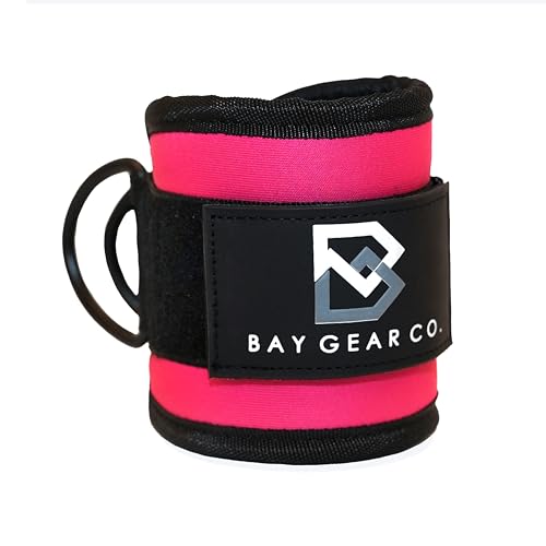 Bay Gear Co. Ankle Straps – Strong Hook and Loop System & Neoprene Padded for Cable Machine Glute Workouts, Slick Black Stainless Steel D Ring, Adjustable Fit, Different Design, Single/Pair. - color: Pink, size: Single