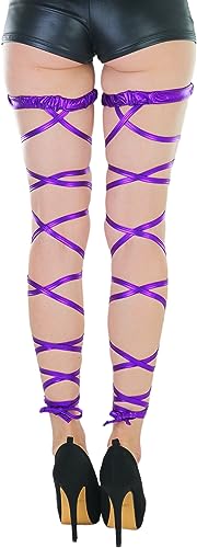 ToBeInStyle Women's Leg Wraps Ravewear Dancewear Elastic Straps Party Garter Music Festivals Costume Accessory Thigh High - color: Metallic Garter Wrap - Purple, size: One Size