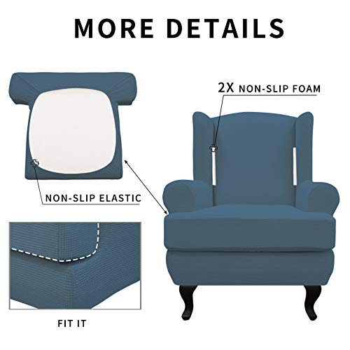 Easy-Going Stretch Wingback Chair Sofa Slipcover 2-Piece Sofa Cover Furniture Protector Couch Soft with Elastic Bottom, Spandex Jacquard Fabric Small Checks, Bluestone - color: Bluestone