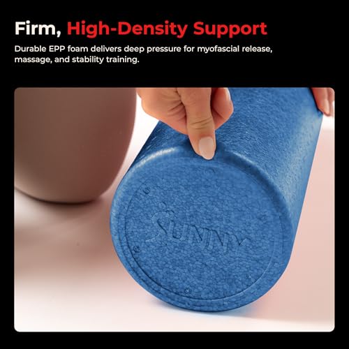Sunny Health & Fitness High-Density Foam Roller 12" to 36", for Stretching & Muscle Recovery – Black, Blue, Pink - color: Blue, size: 36-Inch