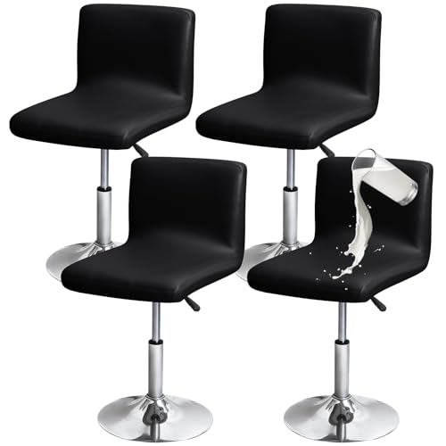 Gollense Stretch Bar Stool Covers with Backs, 4 Pack Waterproof PU Leather Pub Counter Dining Chair Covers, Square Swivel Barstool Seat Slipcover with Elastic Bottom for Low Short Back (Black) - color: Black