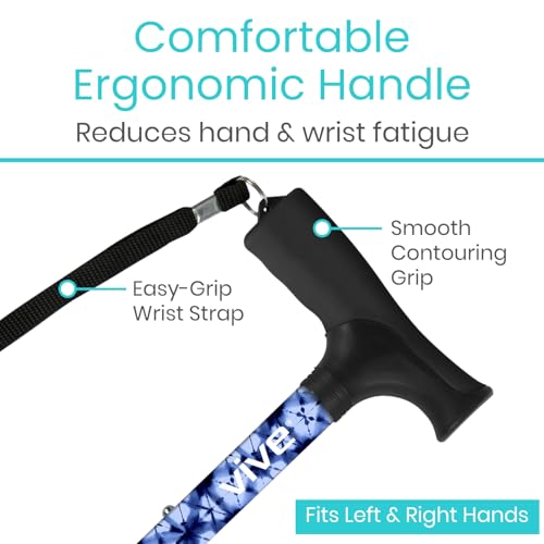 Vive Folding Cane - Foldable Walking Cane for Men, Women - Fold-up, Collapsible, Lightweight, Adjustable, Portable Hand Walking Stick - Balancing Mobility Aid - Sleek, Comfortable - color: Blue Burst