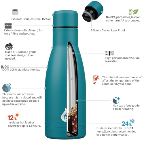 BJPKPK Insulated Water Bottle 12oz Small Stainless Steel Water Bottles Reusable Metal Thermal Keep Cold and Hot,Laguna - color: Laguna, size: 12 Ounces
