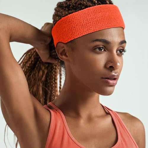 30 Pcs Sweatbands Wristbands Set Absorbent Terry Cloth Headbands Wristbands Neon Color Striped 80s Athletic Sweatbands for Sports Gym Exercise - color: Orange