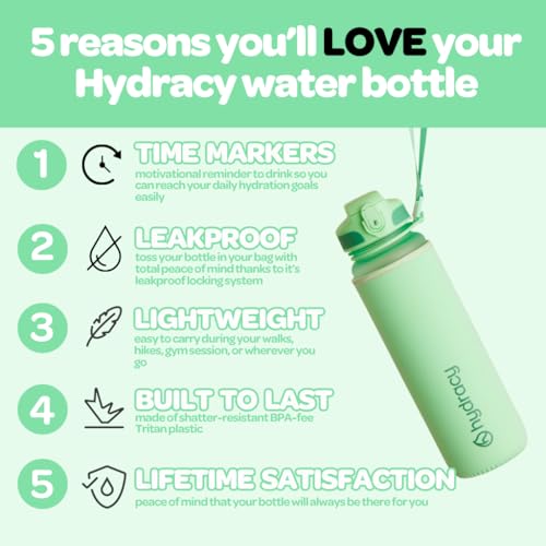 Hydracy Motivational Water Bottle with Time Marker & Fruit Infuser 17 oz | BPA-Free Tritan, Leakproof Flip-Top Lid,No-Sweat Sleeve,Carry Strap,Daily Intake Tracking for Gym,Sports,Outdoors - color: Aqua Green, size: 17 Ounces