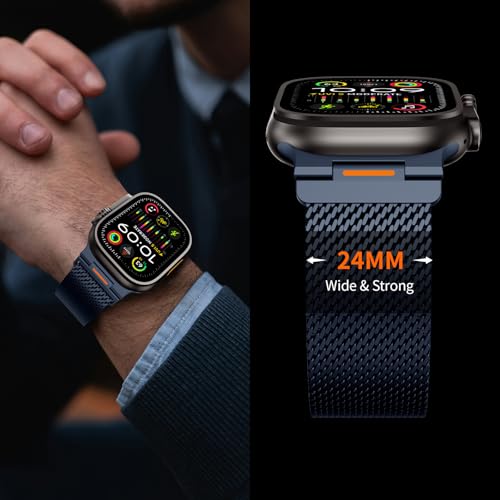 Milanese Loop Compatible with Apple Watch Ultra 3/2/1 Band 49mm 46mm 45mm 44mm 42mm, Magnetic Stainless Steel Strap Bands for iWatch Ultra SE 3/2/1 Series 11 10 9 8 7 6 5 4 3 2 Men, Dark Blue - color: Dark Blue
