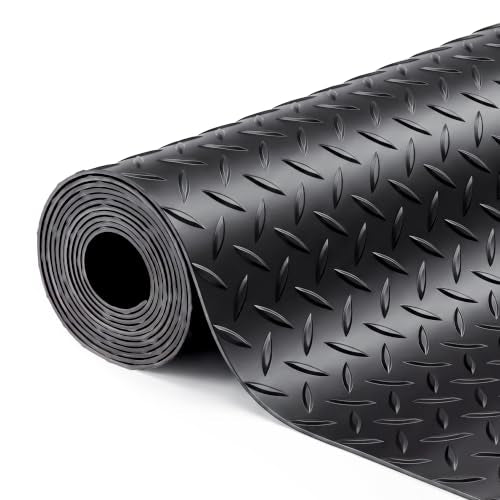 SEAL 6 x 8 FT Premium Garage Floor Mat, Solid 2.8mm Thick Lay-Flat Black Commercial Grade Heavy Duty Parking Mat for Sedan, Workshop, Mower, Water/Stain Resistant Runner (Embossed Diamond Plate) - size: 96"L x 72"W x 0.1"Th