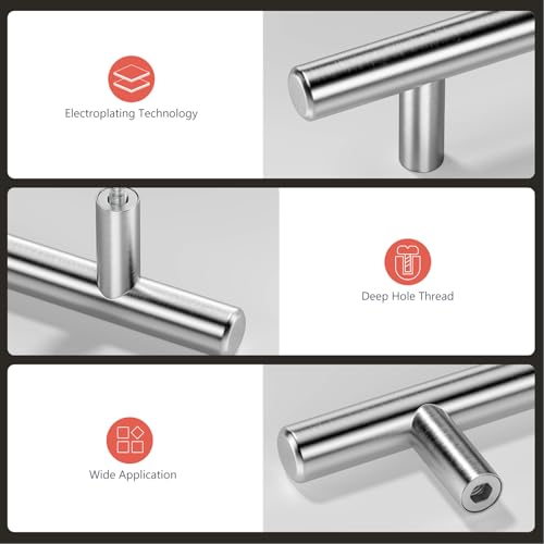 homdiy 15 Pack |Cabinet Handles Brushed Nickel Cabinet Pulls Cabinet Hardware 2-1/2in Hole Centers Drawer Pulls Kitchen Cupboard Euro T Bar Dresser Pulls 201SN - color: Brushed Nickel, size: 2-1/2in hole centers
