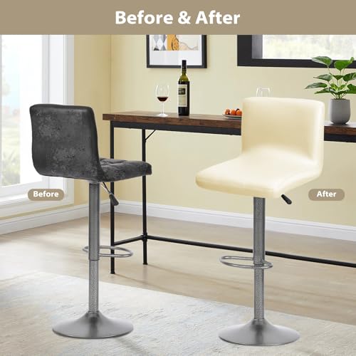 Gollense Stretch Bar Stool Covers with Backs, 4 Pack Waterproof PU Leather Pub Counter Dining Chair Covers, Square Swivel Barstool Seat Slipcover with Elastic Bottom for Low Short Back (Beige) - color: Beige