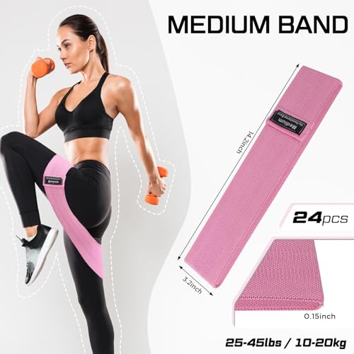24 Pcs Fabric Resistance Bands for Working Out Strength Exercise Bands for Women Men Resistance Loop for Legs and Butt, Yoga, Pilates, Rehab, Fitness and Home - color: Pink, style: Medium Resistance