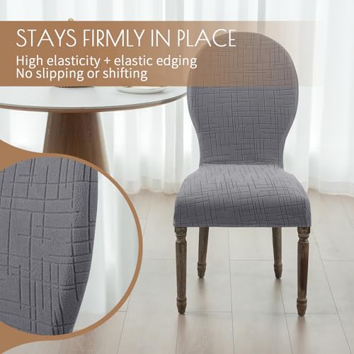 Round Back Dining Chair Cover Set 2/4/6, Curved Back Chair Covers Stretch Armless Dining Chair Slipcovers Mid Century Modern Chair Seat Protector for Kitchen, Home and Banquet (Dark Gray, Set of 2) - color: 2-dark Gray, size: Set of 2