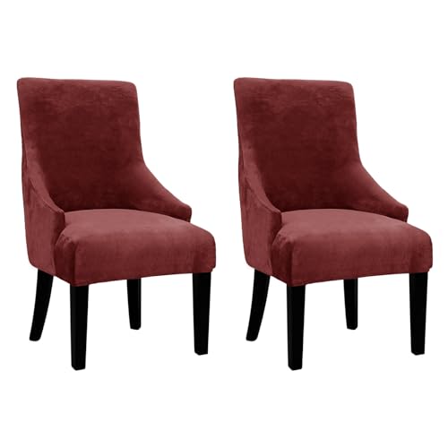 Velvet Wingback Dining Chair Cover Soft Stretch Accent Chair Cover Slipcover Thick Plush Wing Back Chairs Covers Furniture Protect Washable Chairs Protector Covers for Dining Room (Wine, 2) - color: Wine