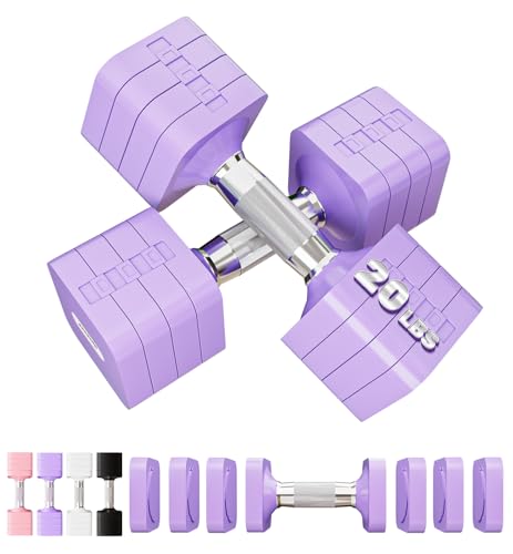 Adjustable Dumbbell Set for Women Men 7.5LB/10LB/15LB/20LB/25LB Pair | Stable Free Weight Hand Weights with Metal Handle for Home Gym Fitness Rehab Pilates Yoga Strength Training Equipments - color: Purple, size: 20LB SINGLE