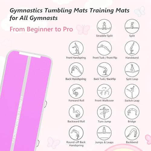 VOFiTNY All Purpose Gymnastics Mat 6.6/10/13/16/20 ft Sturdy Inflatable Tumble Track for Home/Gym - color: Cyan/HotPink, size: 10ft*6.6ft*4inches(3m*2m*0.1m)
