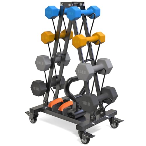 Kipika Heavy Duty Dumbbell Rack Multifunctional, Weight Rack for Dumbbells, Home Gym Equipment, Suitable for Storage of Dumbbell, Kettle Bell, Barbell Plate, Barbell Bar (4 Tier Tilt Shelf)