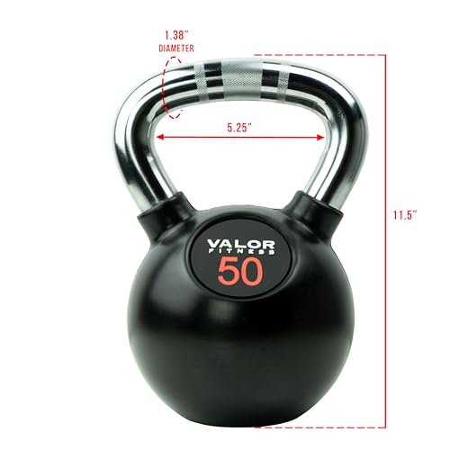 Valor Fitness Chrome Kettlebells – Solid Cast Iron Kettlebell with Chrome Finish, Strength Training Weight for Swings, Squats, Cleans & Home Gym Workouts - size: 50.0 Pounds