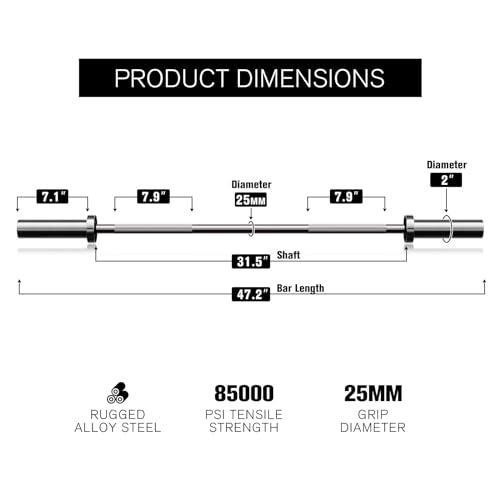 RITFIT Olympic Barbell 4ft/6ft - 2 Inch Weight Bar for Strength Training, Weightlifting, Squat, Deadlift, Bench Press, Curl, Overhead Press - 350lbs/500lbs Capacity - color: Silver, size: 4FT without Collar