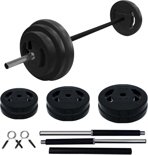 40Lb Adjustable Dumbbell Barbell Set with Cardio Pum, 6 Weight Plates & 3 51-Inch Bar Bars - Cardio Pump for Home Gym, Full Body Strength Training, Multi-Color Free Weights - color: Black-Round-40lb