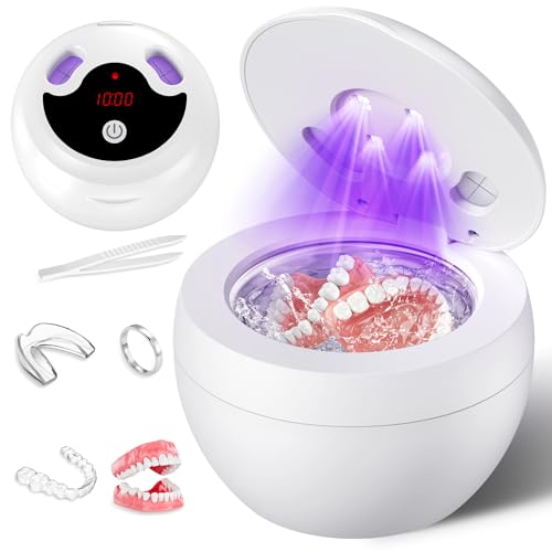 Upgraded Ultrasonic Retainer Cleaner Machine, 48kHz Ultrasonic Dentures Cleaner for Mouth Guards, Braces, Aligner, Toothbrush & Jewelry, 200ML Capacity, White - color: Pearl White