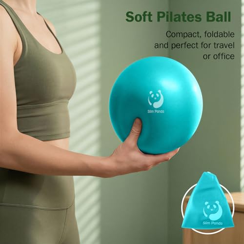Slim Panda Pilates Ball, 9 Inch Small Exercise Ball, Anti Burst Mini Yoga Ball for Stability, Workout, Barre, Core Strength, Physical Therapy, Balance, Stretching - color: Lake Blue