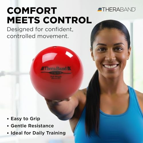 THERABAND Soft Weight 3.3 Lb, 4.5" Ball-Shaped Isotonic Exercise Balls for Physical Therapy, Weighted Ball Set for Pilates, Shoulder Strength & Rehab, Color-Coded, Portable & Easy to Grip - color: Red