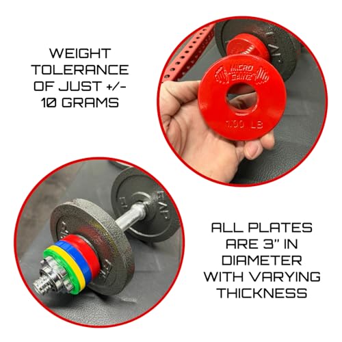 Micro Gainz Standard 1-Inch Center Hole Fractional Weight Plates Set of 2 Plates, Choose Set (.25LB-1.25LB), Designed for Standard 1-inch Barbells & Dumbbells, Made In USA - color: 1lb Red