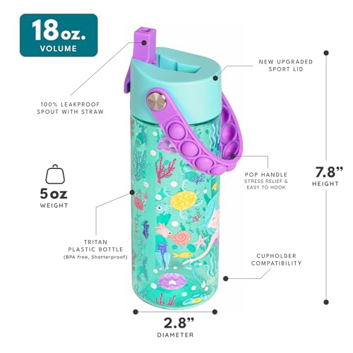 Elemental Water Bottles for Kids - Splash Kids Water Bottle for School with Pop-it Handle - BPA Free Tritan Plastic Water Bottle with Straw Leak Proof when Spout is Closed -Mermaid - 18oz - color: Mermaid