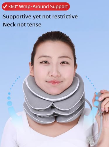 Neck Stretcher with Neck Brace,Adjustable Cervical Traction Device,Inflatable Cervical Traction Device for Neck,Portable and Compressible,Suitable for Office,Travel and Home Use - color: Grey